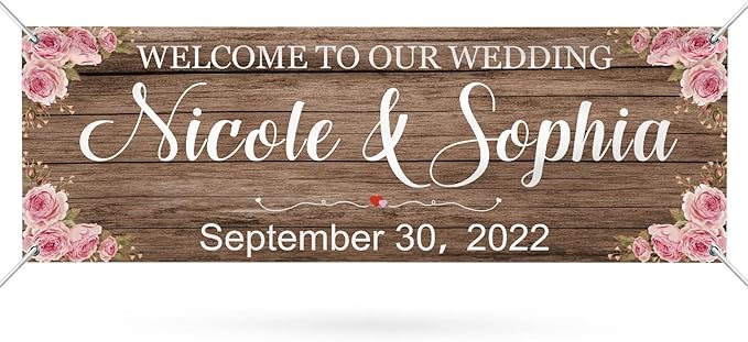 Personalized Wedding Congratulations Banners and Signs Customize Outdoor with Name Photo Date Custom Wedding Welcome Sign for Reception Party Ceremony 6'x2'