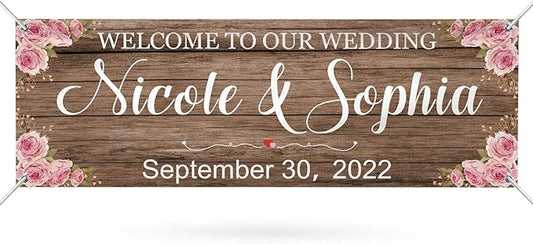Personalized Wedding Congratulations Banners and Signs Customize Outdoor with Name Photo Date Custom Wedding Welcome Sign for Reception Party Ceremony 6'x2'