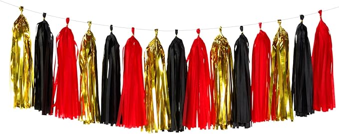 Black-Red Gold Party-Decorations Tassel Garland - 15pcs Graduation Tassels Banner Birthday Casino Theme Wedding Bachelorette Engagement Baby Bridal Shower Party Decor Panduola