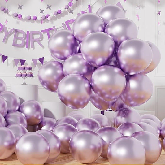 AULE Metallic Light Purple Latex Balloons 50 Pcs 12 inch Chrome Lavender Balloons Lilac Helium Balloons Happy Birthday Graduation Gender Reveal Party Decoration