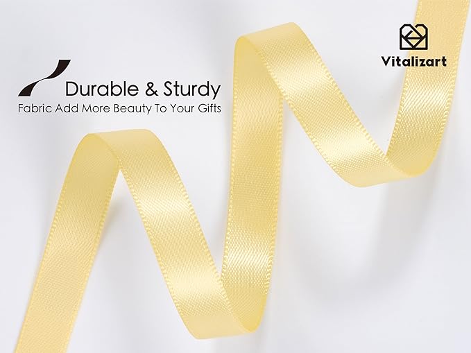 Vitalizart Champagne Satin Ribbon 3/8” x 100 Yards Ribbon for Gift Wrapping Hair Craft Party Decoration Flower Bouquet Wedding Double Face Light Gold