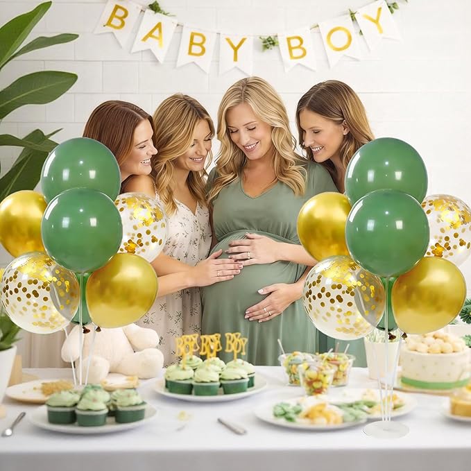 4 Sets Balloon Stand Kits, Balloon Sticks Holder with Base for Table Green and Gold Party Decorations for Men's Women's Birthday Wedding Gender Reveal Baby Shower Graduation Decorations 2026