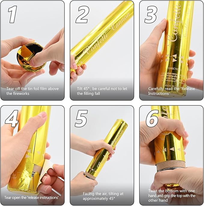 Confetti Cannon Gold Party Poppers 12 Inch Streamer Cannon 12 Pack Golden Party Poppers Shooters Foil Gold Popper Cannon Bulk for Wedding,Birthday,Graduation,New Year Celebration