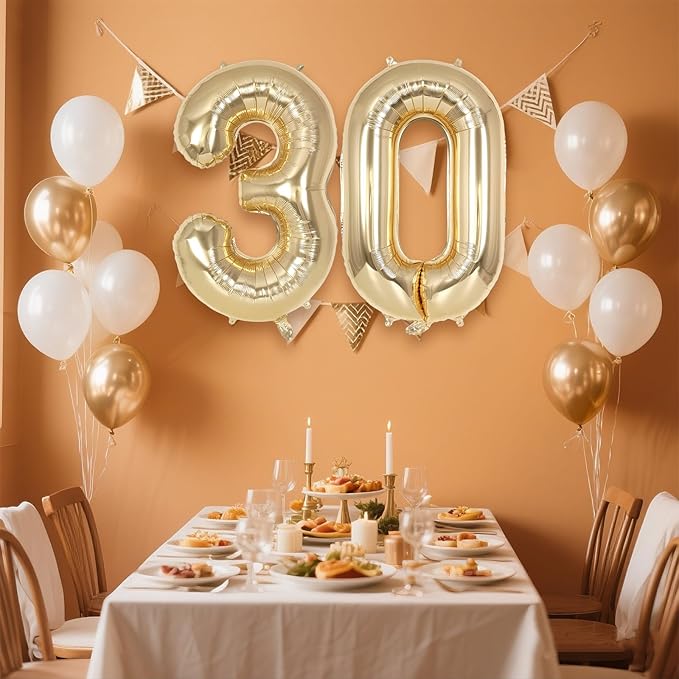 Champagne Gold Large Number 30 Balloon, 40 Inch Light Gold Foil Helium Number Balloons, Giant Mylar Number 30 Balloons for 30 Years Old Birthday Party Anniversary Decorations (Champagne Gold 30)