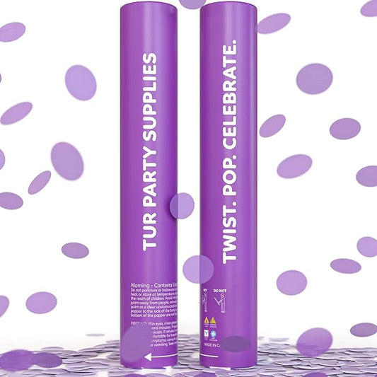 2 Pack Confetti Cannon Confetti Poppers | Biodegradable Purple Confetti | TUR Party Supplies | Launches Up to 25ft | Giant (12 in) | Party Poppers for Graduation, Birthdays, Weddings, and Memorial Day