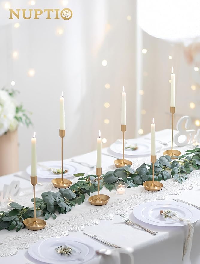 NUPTIO Taper Candle Holders for Wedding: 6 PCS Gold Matte Candles Stick Holder for Table Centerpiece - Bulk Candlestick Holders for Birthday Christmas Party Decor