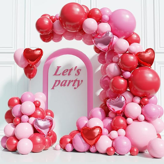 Red and Pink Valentine's Day Balloons Arch Kit Garland, 131Pcs Pink and Red Balloons Arch Different Size for Girls Anniversary Birthday Wedding Valentines Day Party