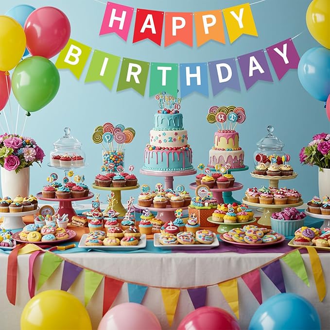 Happy Birthday Banner Pre-Strung Birthday Decorations Birthday Party Backdrop Sign Garland Party Supplies for Women Men Boys Girls,NO-DIY Colorful