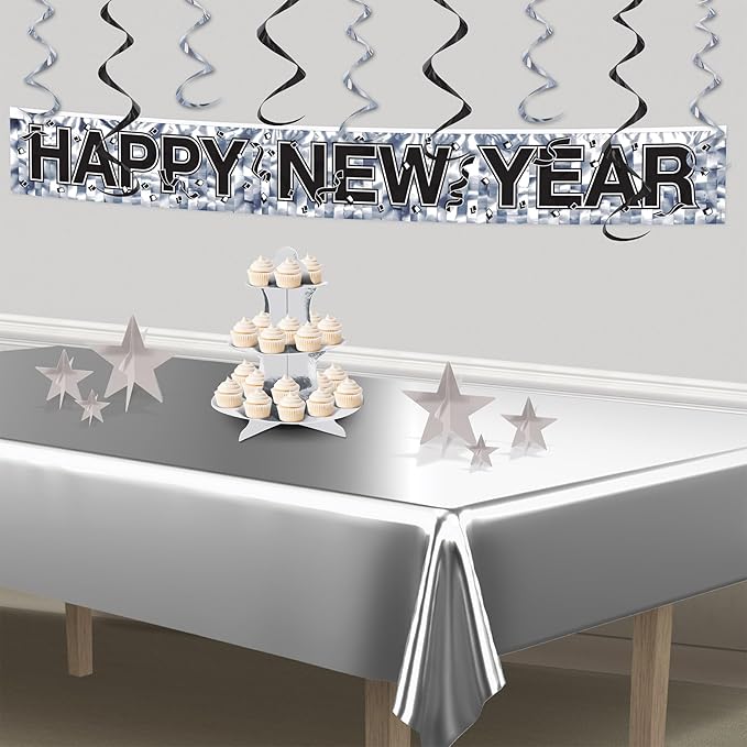 Beistle 3-D Foil Star Centerpieces, 9-Pack Silver Cardstock Table Decorations for Awards Night Themes, New Year’s Eve, Anniversary Parties and Elegant Celebration Displays, Three Sizes 3", 5½", 8"