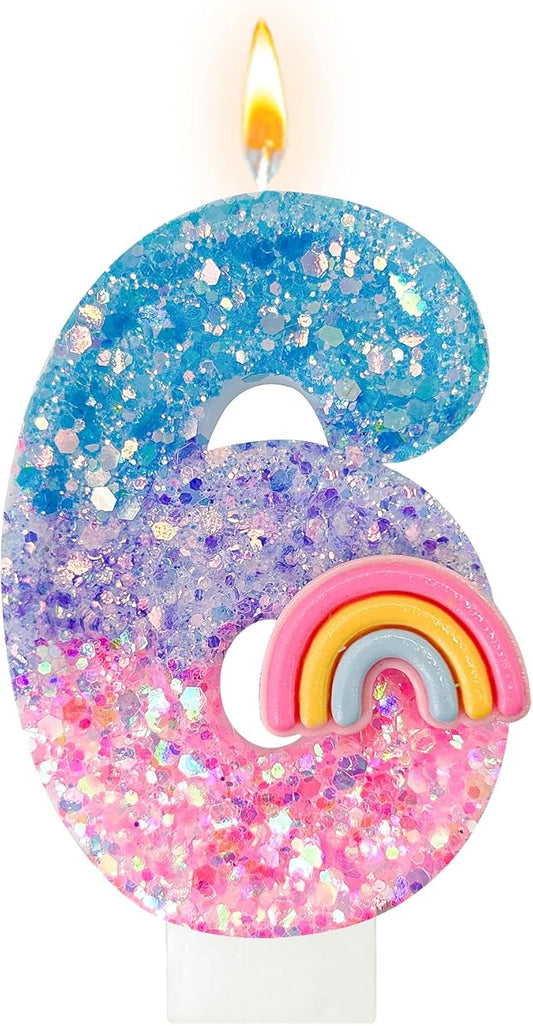 Rainbow Birthday Number Candles, Number 6 Candles, Cupcake Decorations, Macaron Birthday Cake Decorations, Cartoon Theme Party Supplies (Number 6)