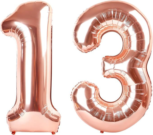 40 Inch Balloons Number, Large Rose Gold Number 13 Balloon Party Decorations for 1 3 31 Birthday Memorial Day, Foil Balloon for Outdoor & Indoor Wedding Supplies