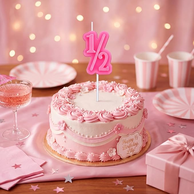 BBTO Half Birthday Candle 1/2 Year Old Cake Topper for Baby's Half Year Old Birthday Anniversary Celebration Party Decorations(Pink)