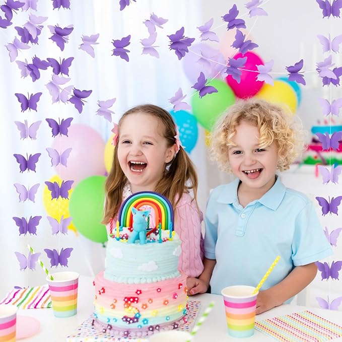 jijAcraft Butterfly Hanging Garlands - 3D Purple Paper Butterflies, 4 Packs - Birthday Decorations for Baby Showers, Home Decor, Weddings & Parties (39ft)