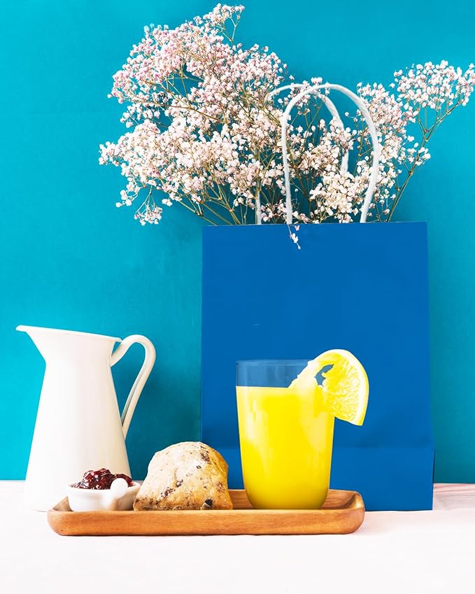 qiqee 24PCS Small Gift Bag with Handles Bulk 8.3"x6"x3" Gift Bags Cyan Bags Multiple Uses (Small Size)