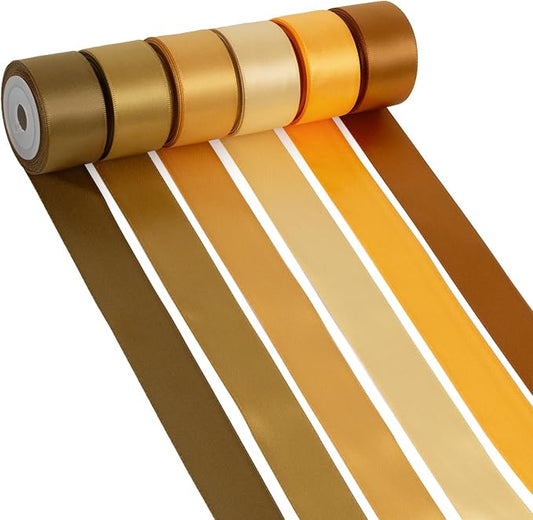 Gold Ribbon 1 Inch Golden Brown, Copper, Champagne, Assorted Double Faced Gold Satin Ribbon for Gift Wrapping, Flower Bouquet, Wedding, Bridal Shower, Christmas, Bows & Crafts - 30Yds