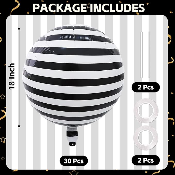 TONIFUL 30Pcs 18 Inch Round Balloons Large Black White Round Shape Foil Balloons Big Black White Round Helium Mylar Balloons for Birthday Wedding Baby Shower Anniversary Engagement Party Decor Supp