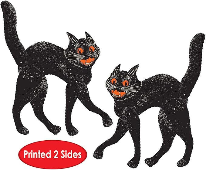 Beistle 2 Piece 20.5" Vintage Halloween Jointed Black Scratch Cats For Spooky Party Supplies, Made In USA Since 1900