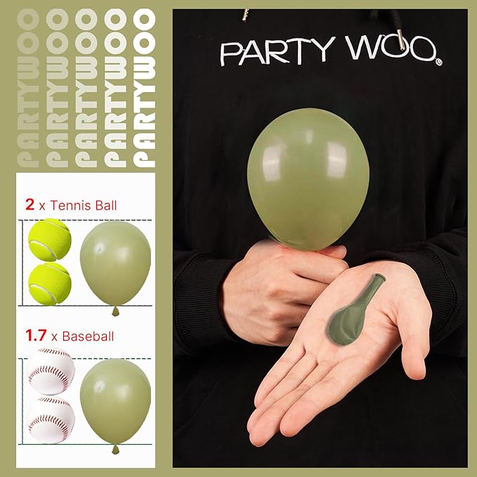 PartyWoo Sage Green Balloons 50 pcs 5 Inch Small Mini Matte Sage Olive Green Boho Neutral Eucalyptus Latex Balloons for Wedding Baby Shower Gender Reveal Birthday Party Decorations Green-F11