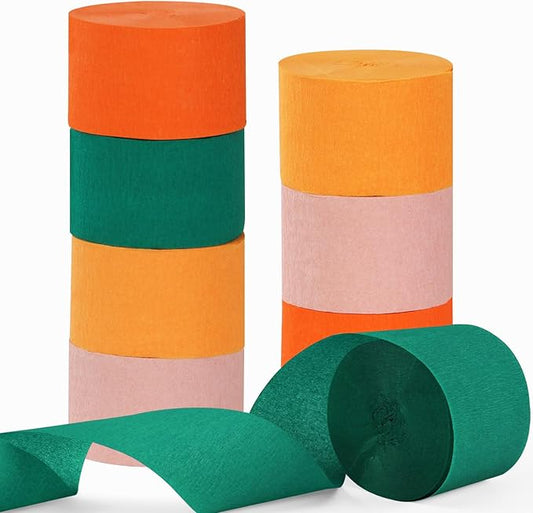Pink Orange Green Party-Decorations Streamers - 8 Rolls Little Cutie Baby Shower Crepe Tissue Paper Streamer,Spring Summer Fall Autumn Garland Decor,Wedding Bridal Shower Birthday Favors Panduola