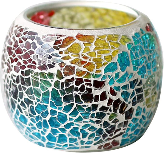 Votive Candle Holders for Table Centerpiece (NO Candles) Wedding Dinner by Candlelight,Tea Light Holders Mosaic Candle Holdes Candlescape Bowl for Valentine's,Christmas Party Decor 1 PC(Rainbow)