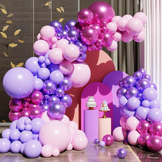 Pink and Purple Balloons, 131pcs Light Pink and Purple Balloons Garland Arch Kit with Different Sizes for Birthday Baby Shower Bridal Shower Wedding Party Decorations