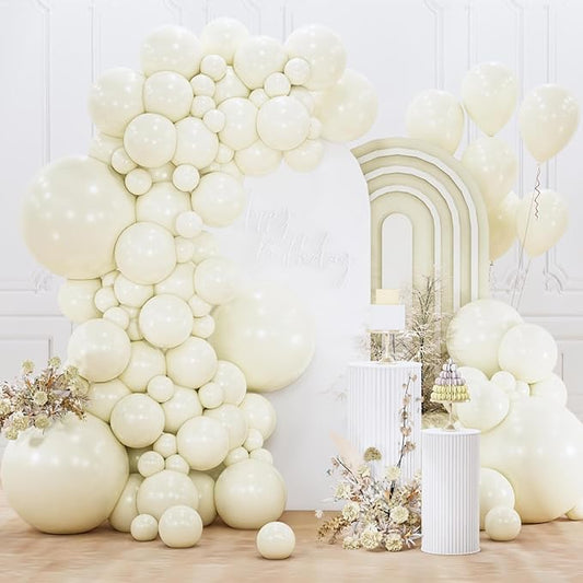 PartyWoo Beige Balloons 155pcs Different Sizes of 18 12 10 5 Inch Cream Ivory Balloon Arch Kit Garland for Wedding Bridal Graduation Baby Shower Easter Birthday Tea Boho Party Decorations White-Q08
