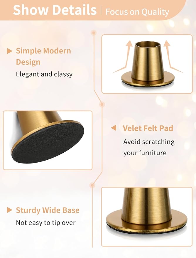 NUPTIO Candle Stick Candle Holder: Set of 4 Gold Candlestick Taper Holders - Brass Small Metal Candleholder for Fall Thanksgiving Christmas Fireplace Table Centerpiece