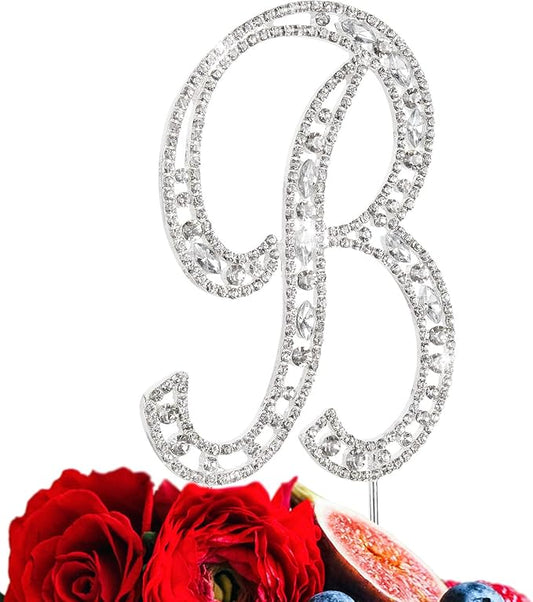 Letter B Cake Topper Rhinestone Crystal Silver Letter For Wedding or Anniversary Birthday Party Decoration Supplies