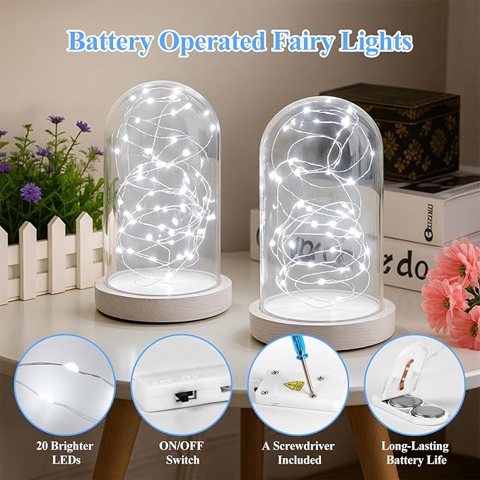 Lakumu 6-Pack Fairy Lights, 7FT 20 LED Battery Operated String Lights, Waterproof Silver Wire Firefly Lights, Cool White for Mason Jars DIY Bedroom Wedding Party Centerpiece Table Decor