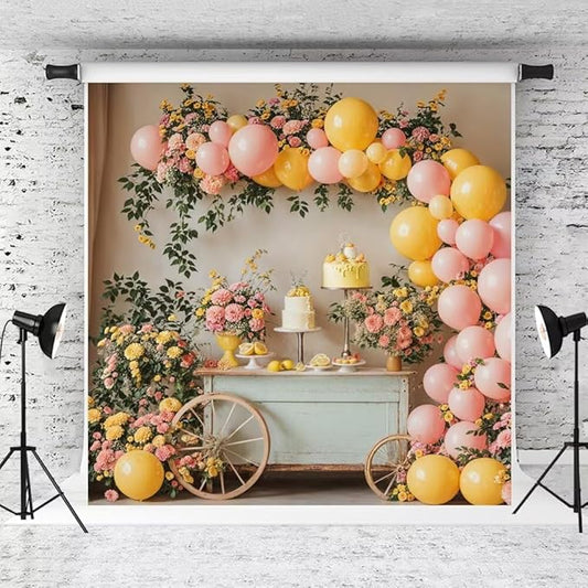Kate Birthday Photography Backdrop Cake Smash Backgrounds Colorful Floral Balloon Arch Backdrops for 1st Birthday Party,10x10ft