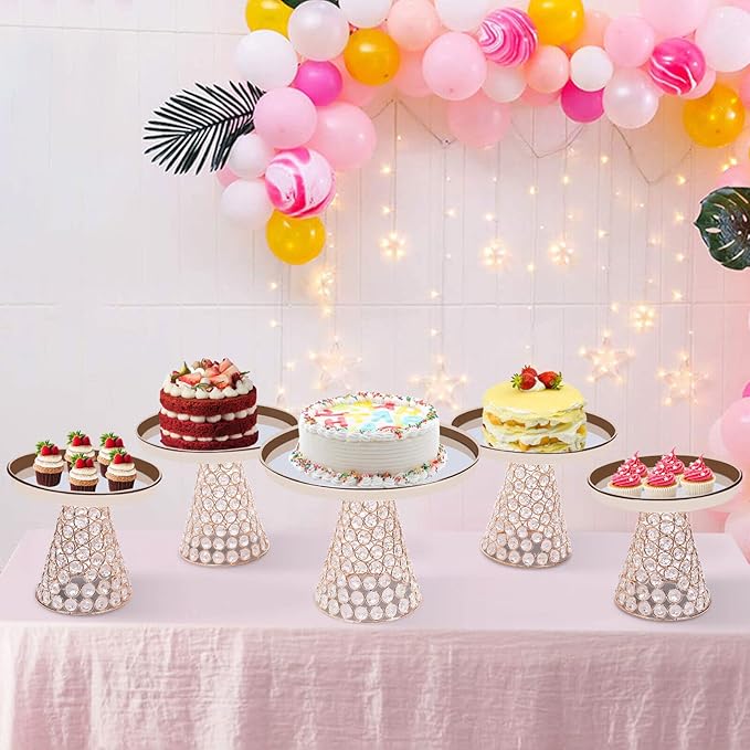 5 PCS Cake Stand Set,Gold Crystal Dessert Table Display Set,Cupcake Plate Stand with Base Decoration for Wedding Birthday Party Celebration