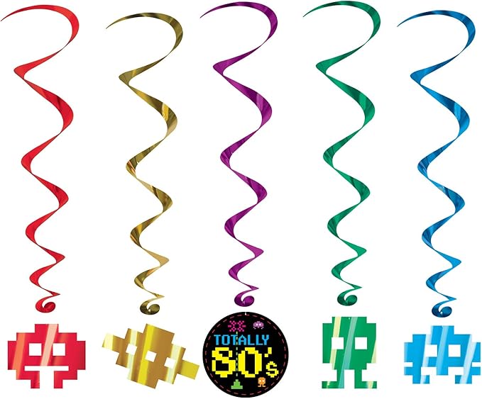 Beistle 80's Whirls, 34" - 40", Multicolor (5/Pkg)