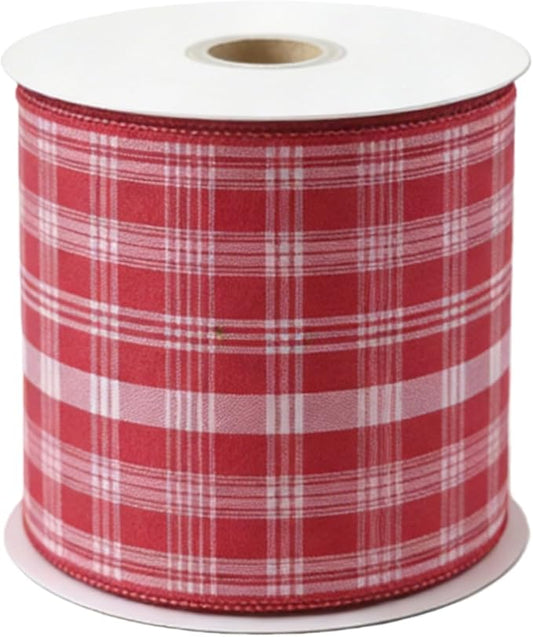 Meseey 4 Inch Red White Plaid Wired Ribbon 10 Yards, Christmas Buffalo Plaid Ribbon for Wreaths, Gift Wrapping, Christmas Tree, Crafts, Bows, Holiday Decor