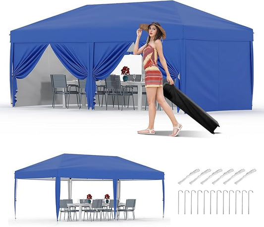 10x20FT Instant Pop Up Canopy Tent with 6 Side Walls, Heavy Duty Canopy Set, Waterproof and UV Protected Tailgate Tent for Outdoor Events (Blue)