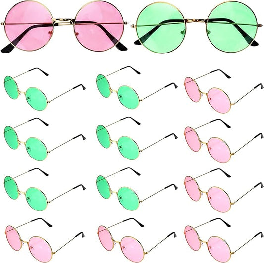 12 PCS Pink and Green Sunglasses, Gold Border Witch Themed Party Sunglasses for Princess Birthday Party Photo Prop Costume Accessories