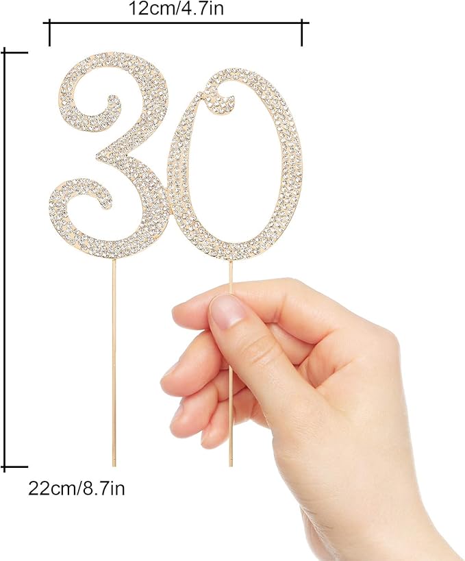 Bling Crystal Rhinestone 30 Birthday Cake Topper - Best Keepsake | 30th Party Decorations Gold