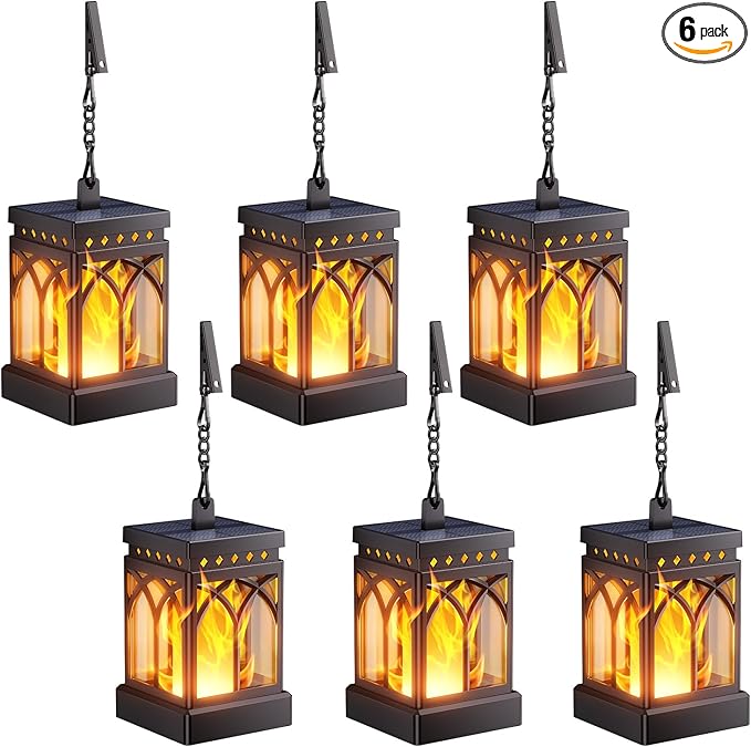 KOOPER 6 Pack Solar Lanterns Outdoor Waterproof, Upgraded Flickering Flame Modes + Constant Modes Hanging Solar Lantern Lights for Outside, Lanterns Decorative Outdoor for Garden Table Yard Tree Decor