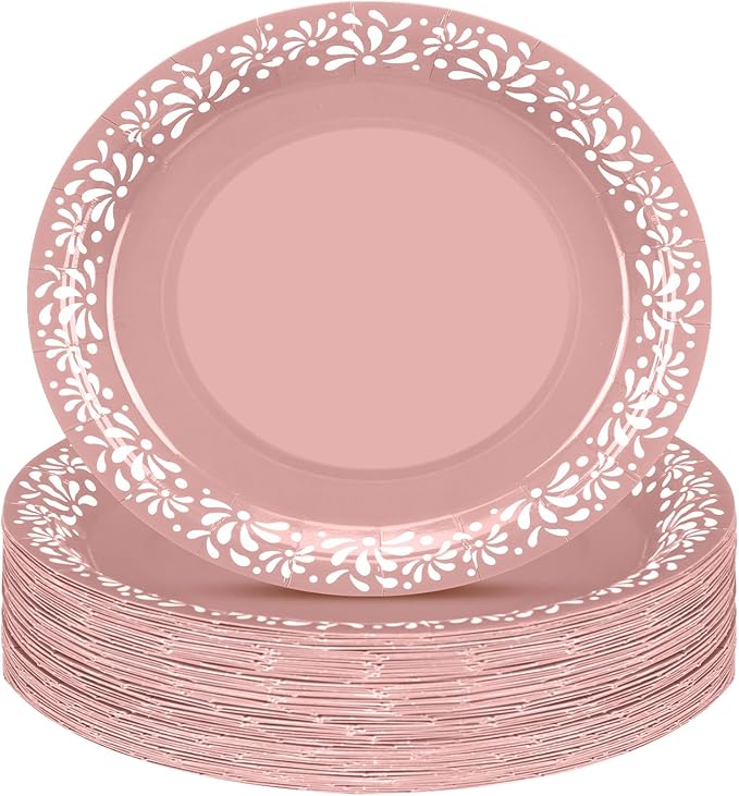 Yungyan 50 Pcs 12 Inch Pink Cielito Lindo Plates Mexican Paper Plates Platos De Barro Cielito Lindo Party Favors for Talavera Baby Shower Birthday Wedding Party Decoration