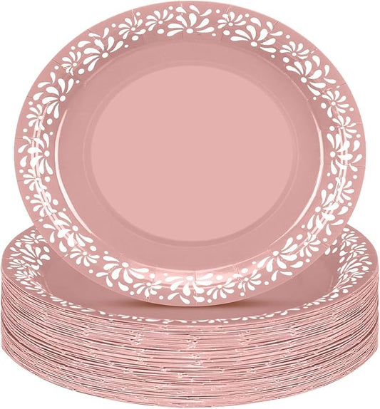 Yungyan 50 Pcs 12 Inch Pink Cielito Lindo Plates Mexican Paper Plates Platos De Barro Cielito Lindo Party Favors for Talavera Baby Shower Birthday Wedding Party Decoration