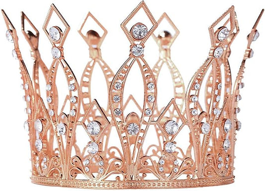 Crown Cake Topper Rhinestone Crystal Handmade Tiara Cake Decoration for Baby Shower Birthday Wedding Party Favors (Rose Gold)