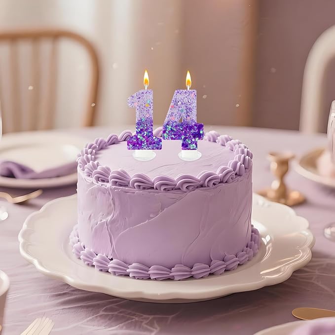Purple Sequin Birthday Candles, Cake Number Candles, Girls 0th Birthday Decorations, Suitable for Birthday Parties, Anniversary Party Decorations(4)
