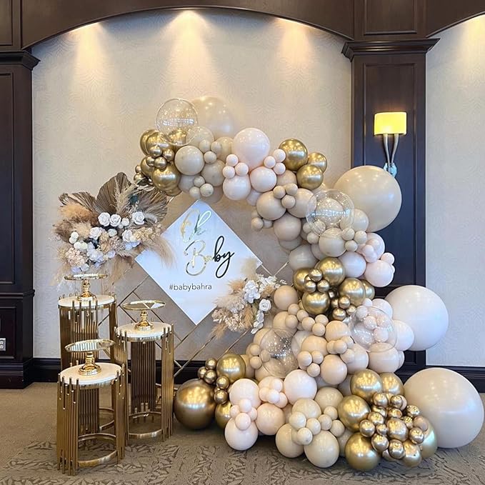 Netural Balloon Set, Double Stuffed Beige Cream Tan Gold Balloons Blush White Sand Boho Balloon for Netural Baby Shower Gender Reveal Bridal Birthday Wedding Party Decorations