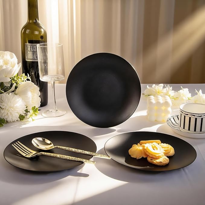 EI enjonirinjonir 80pcs Black Dessert Plates 7.5inch,Disposable Matte Plastic Plate Frosted Small Black Dessert/Cake/Appetizer Plastic Plates Disposable Heavy Duty for Party or Wedding Serve 80 Guest