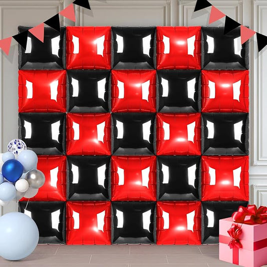 Black and Red Square Foil Balloons 25 Pcs Metallic Black and Red Balloons Wall Backdrop for New Year Graduation Birthday Bridal Shower Party Arch Backdrop Decorations