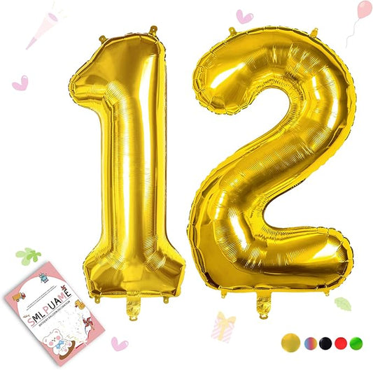 40 inch Number Balloon 0-9 Gold Large Number 12 Balloons,Digital Balloons for Birthday Party Celebration Decorations Supplies, Helium Foil Number Balloons for Wedding Anniversary
