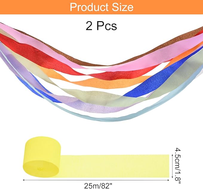 Crepe Paper Roll, Yellow Crepe Paper Streamers Sheets, [for Party Streamer Decorations, Birthday Party] - 1.8 Inch x 82 ft / 2 Roll