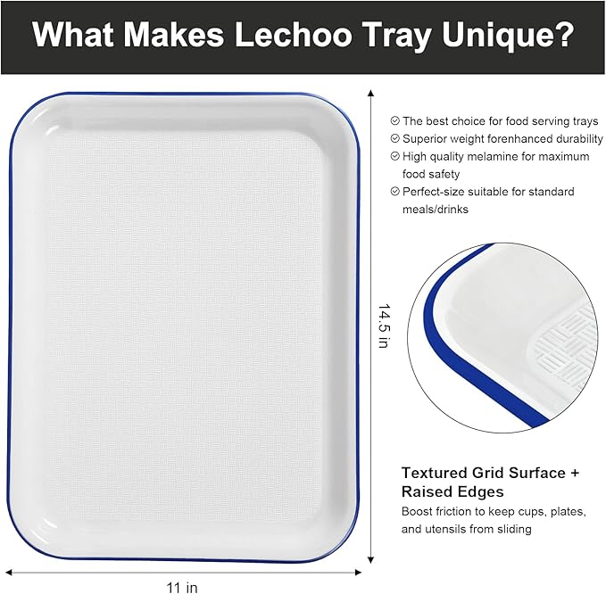 Two Tone Grilling Prep and Serve Trays, 14.5” x 11” Plastic Serving Trays for Party, 2pcs White Blue Unbreakable BBQ Platter for Raw and Cooked Food, Serve Appetizers, Fruit, Veggies & Desserts