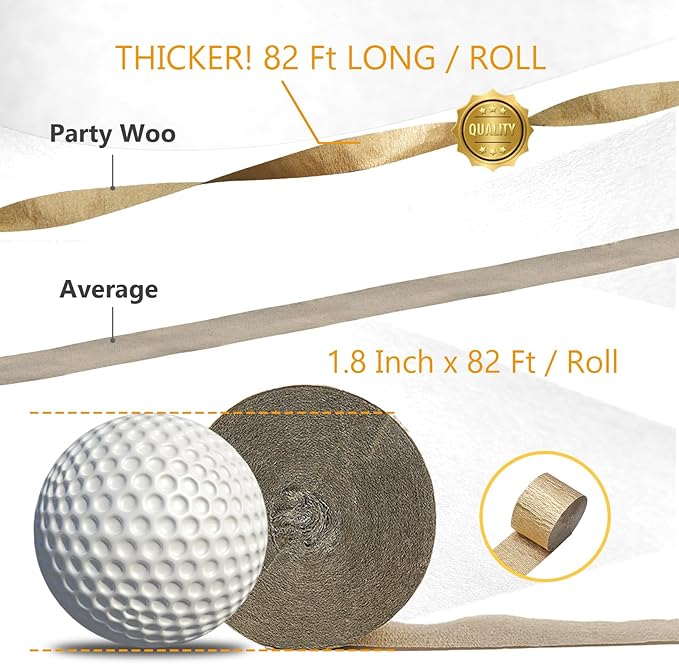 PartyWoo Crepe Paper Streamers 6 Rolls 492ft, Pack of Crepe Paper in Black and Gold Color, Black and Gold Streamers, Crepe Paper for Birthday Decorations, Party Decorations (1.8 in x 82 Ft/Roll)