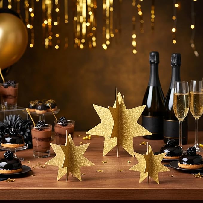 AmazingSpark 18 Pcs Large Star Centerpieces 3D Star Table Decorations in 3 Sizes 10" 8" 6" for Graduation Movie Night Birthday Party Baby Shower Family Gathering Carnival Ceremony (Glitter Gold)