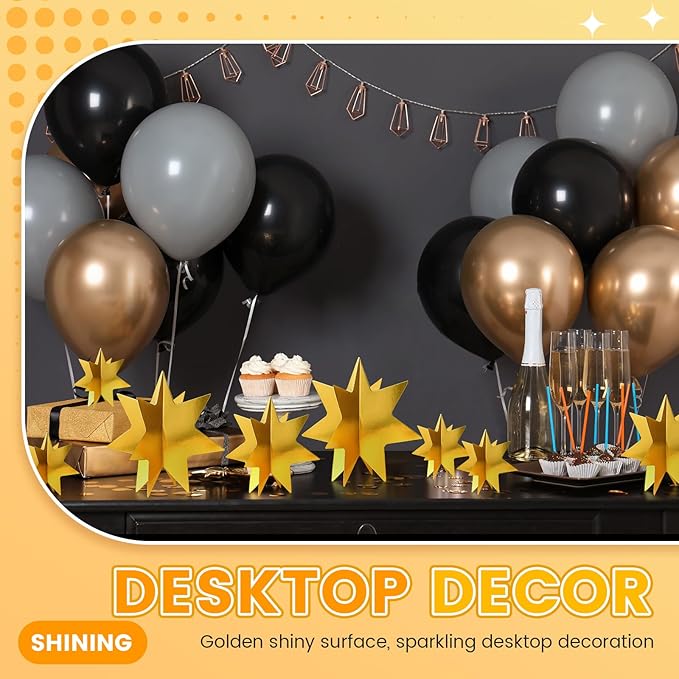 AmazingSpark 9 Pcs Large Star Centerpieces 3D Gold Star Table Decorations in 3 Sizes 10" 8" 6" for Birthday Party Baby Shower Gathering Carnival Ceremony Graduation Movie Night Supplies (Gold)